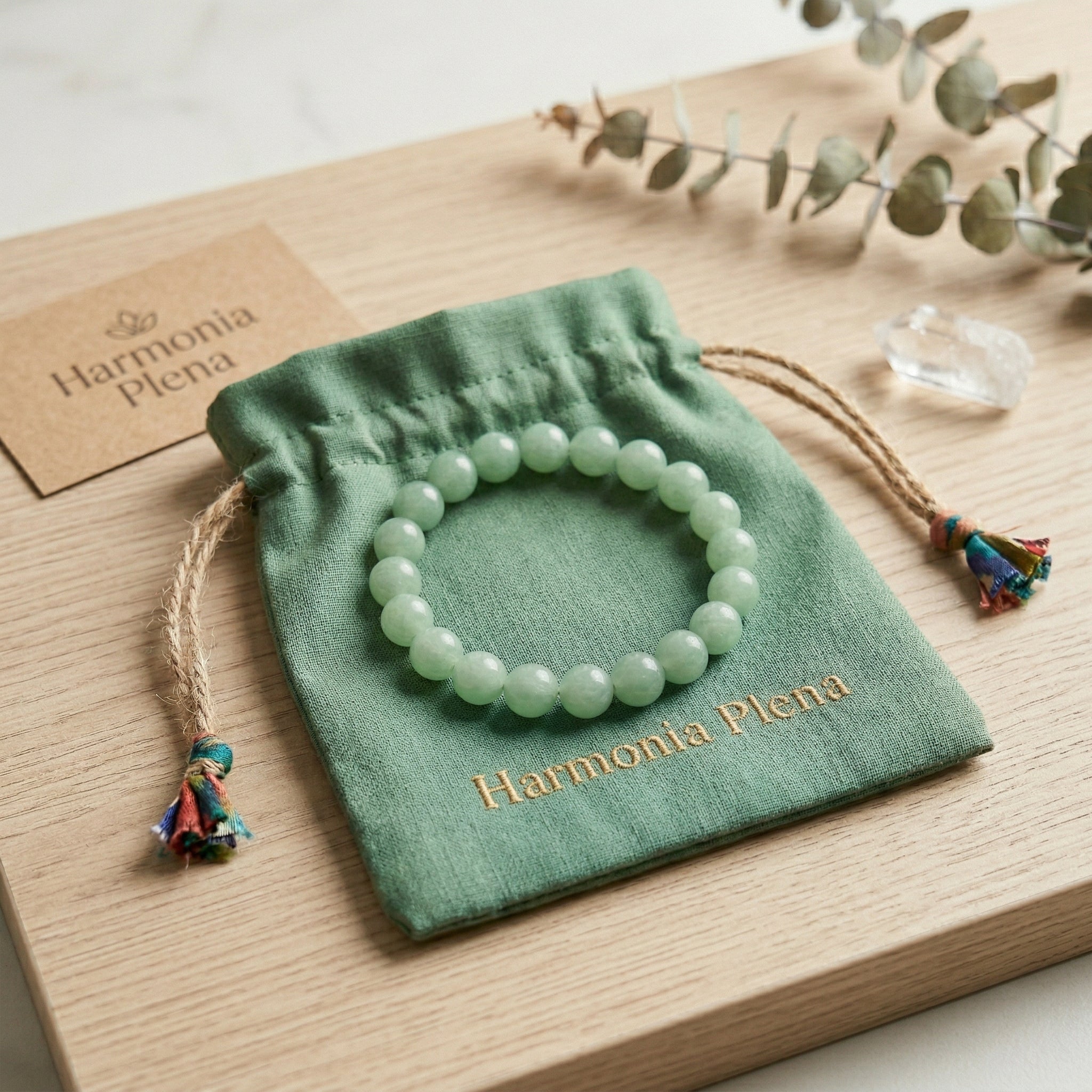 Pulseira Quartzo Verde Natural - Pedra de Equilibrio, Bem-Estar e Harmonia | Harmonia Plena