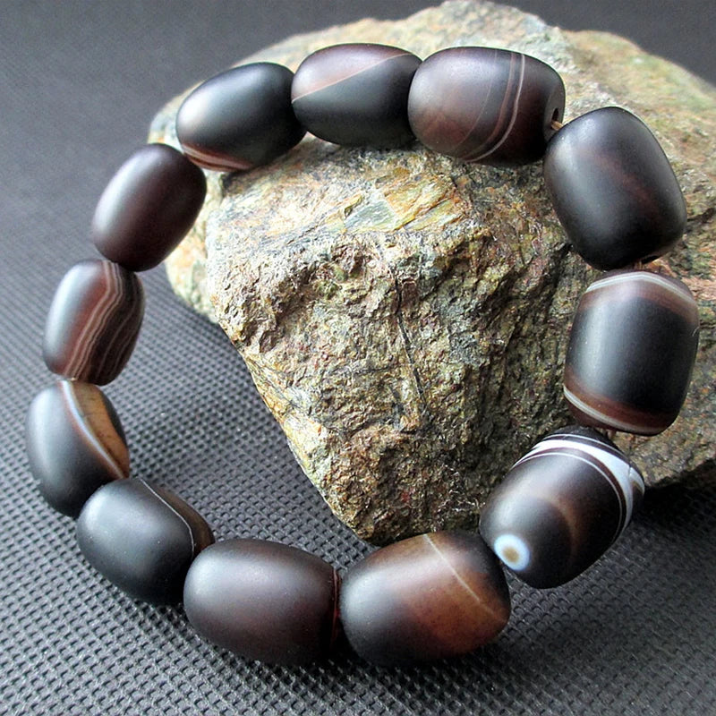 Pulseira Unissex de Sardonyx Natural - Amuleto de Sorte Multicolorido - Ágata Fosca Elíptica - Moda e Qualidade - Semi Joias - Reiki - Feng Shui - Pedras Naturais