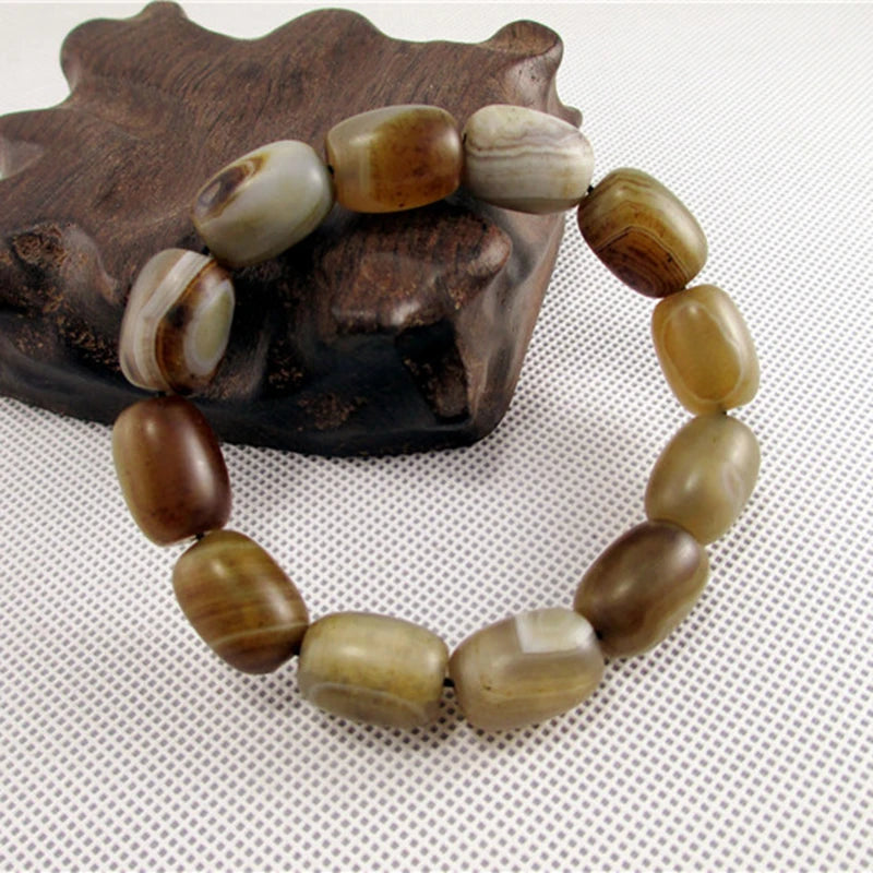 Pulseira Unissex de Sardonyx Natural - Amuleto de Sorte Multicolorido - Ágata Fosca Elíptica - Moda e Qualidade - Semi Joias - Reiki - Feng Shui - Pedras Naturais