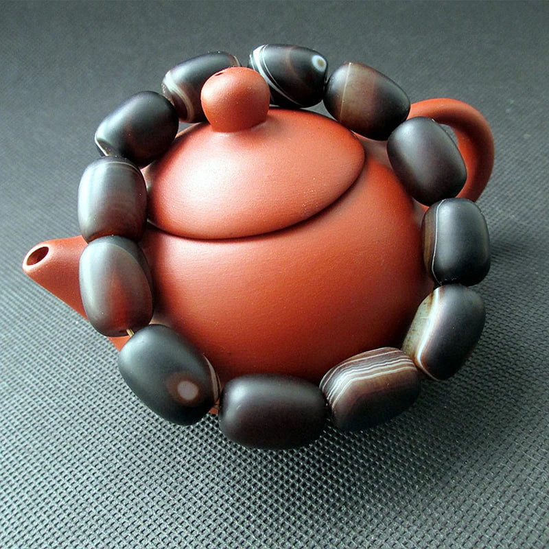 Pulseira Unissex de Sardonyx Natural - Amuleto de Sorte Multicolorido - Ágata Fosca Elíptica - Moda e Qualidade - Semi Joias - Reiki - Feng Shui - Pedras Naturais