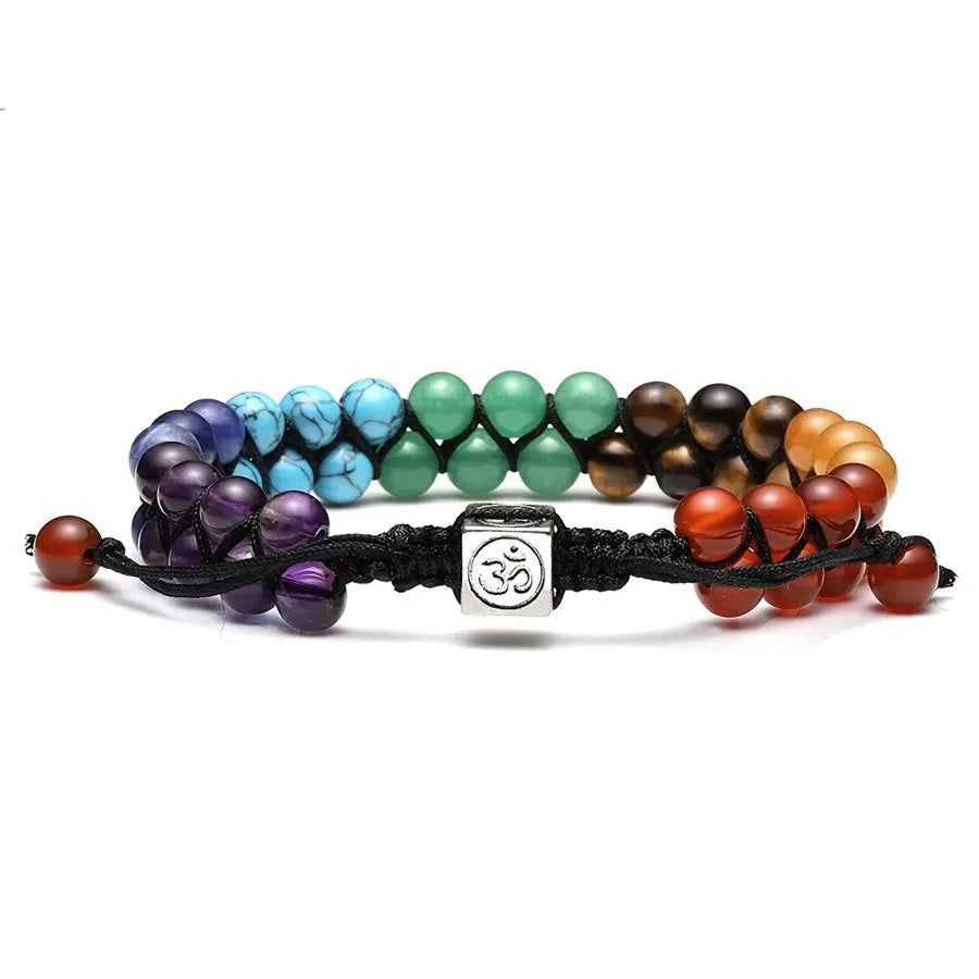 Pulseira com 7 Pedras Naturais de Yoga - Cristal e Pedra Bruta, Feita à Mão - Chacras - Reiki