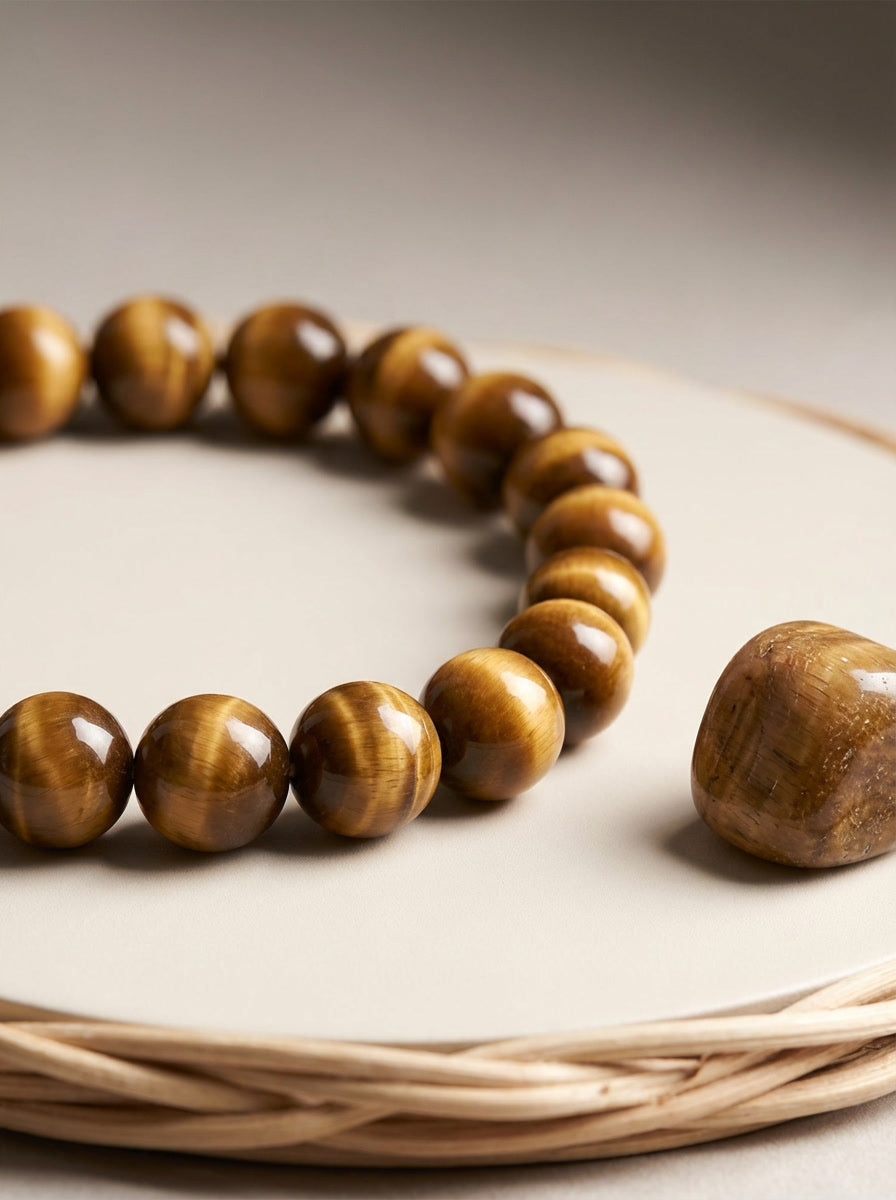 Pulseira de Olho de Tigre Natural – Pedra de Proteção, Coragem e Prosperidade | Semi Joia Energética Ajustável | Harmonia Plena