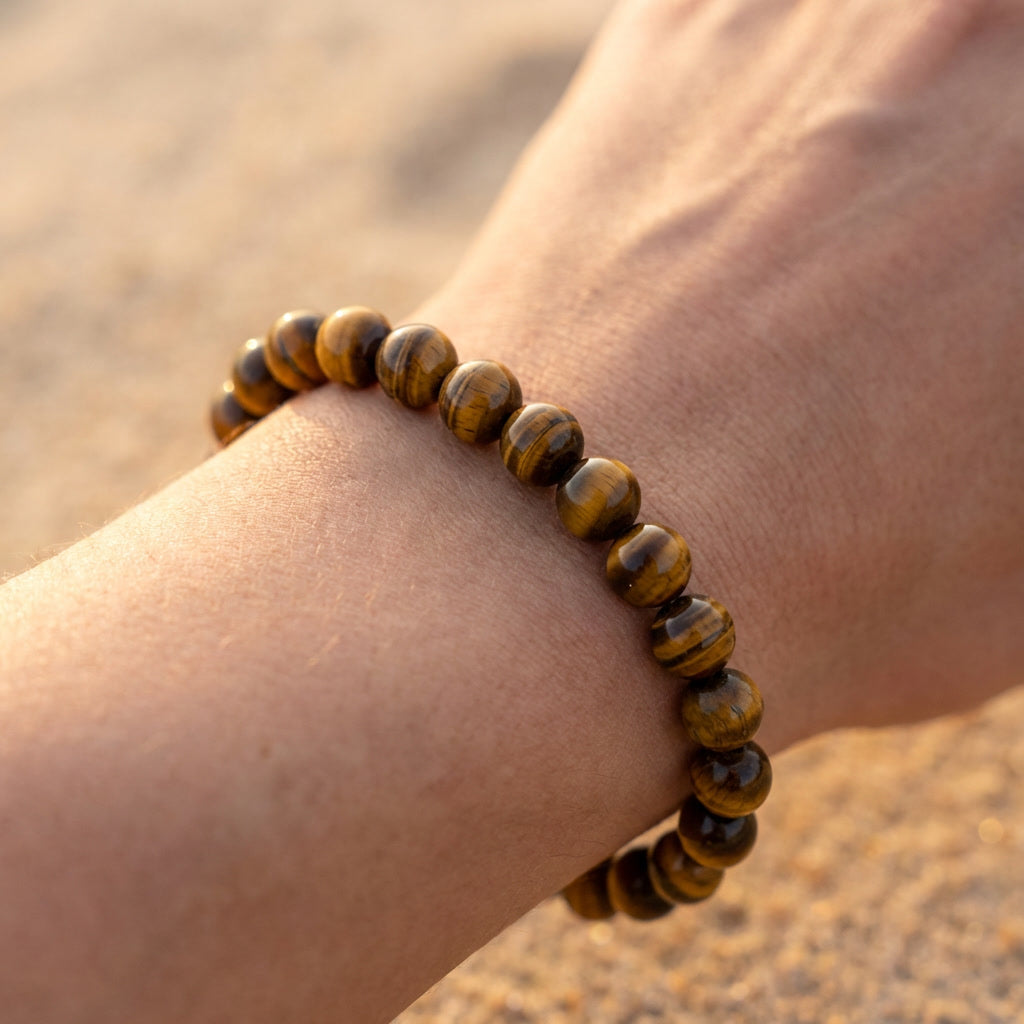 Pulseira de Olho de Tigre Natural – Pedra de Proteção, Coragem e Prosperidade | Semi Joia Energética Ajustável | Harmonia Plena