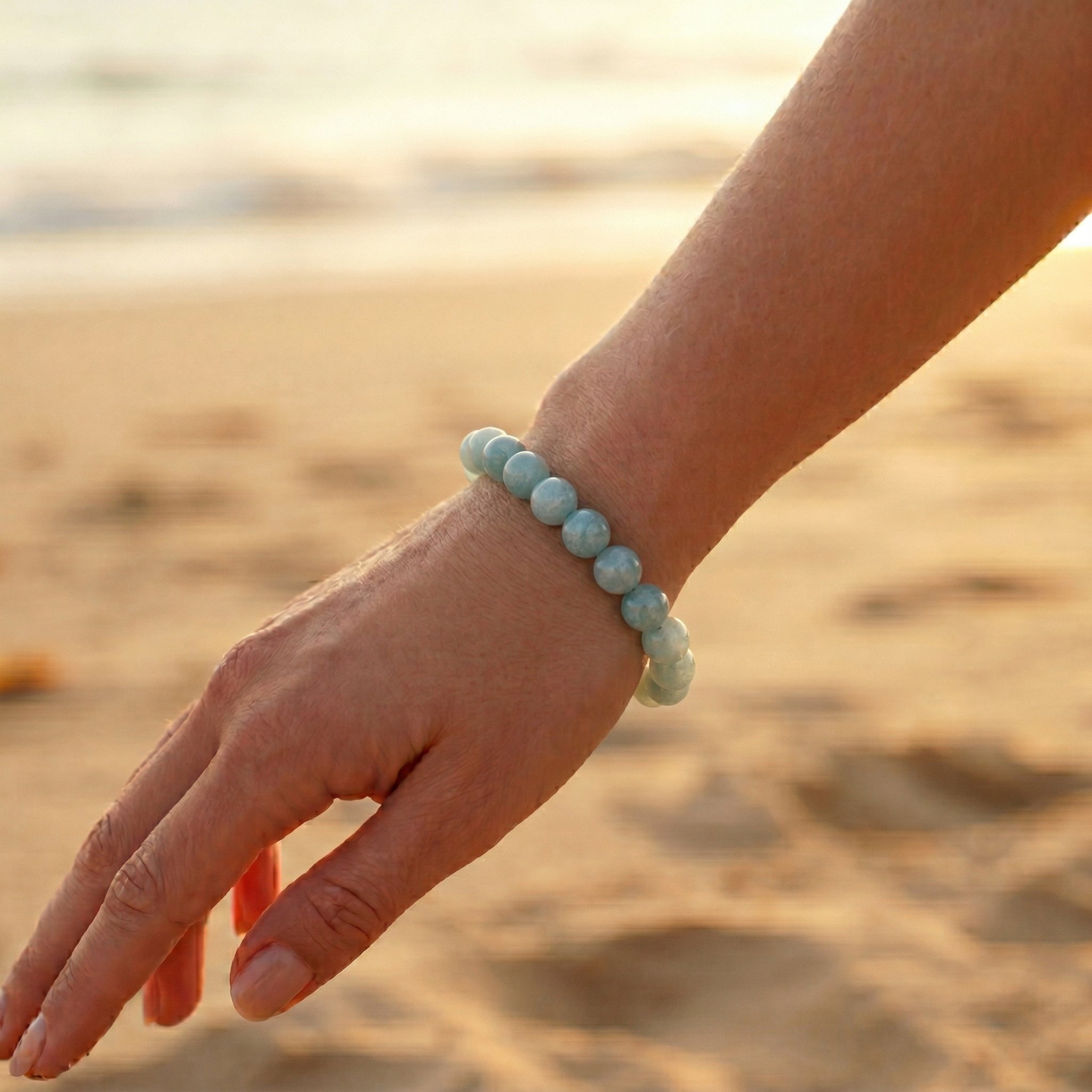 Pulseira de Água Marinha Natural Tipo A – Calma, Fluidez e Proteção Emocional | Harmonia Plena 