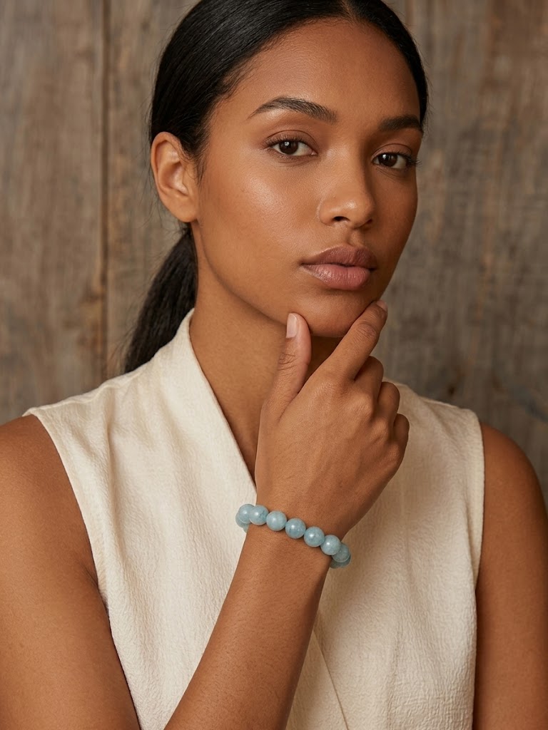 Pulseira de Água Marinha Natural Tipo A – Calma, Fluidez e Proteção Emocional | Harmonia Plena