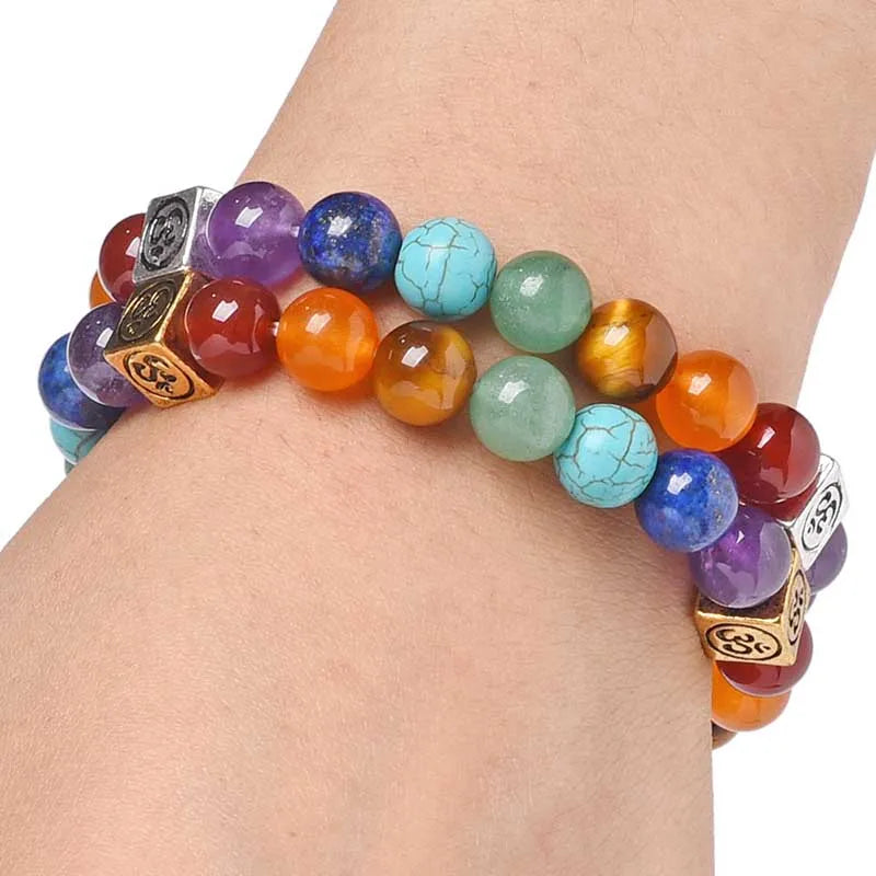 Pulseiras de Contas de Pedras Naturais - 7 Chakras - Pulseiras de Ioga e Cura Unissex - Joias de Sorte e Proteção - Semi Joias - Reiki - Cristais