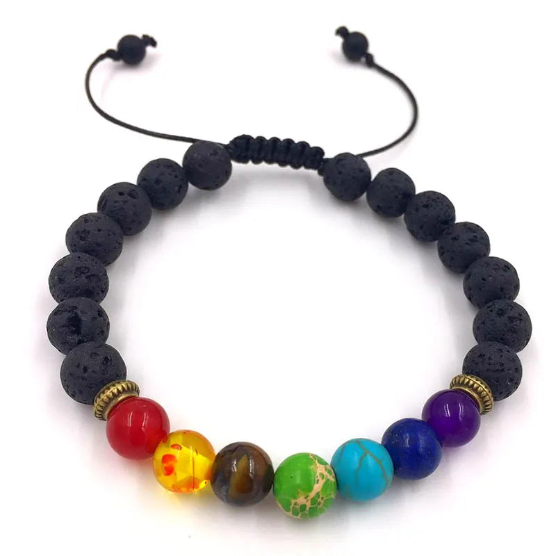 Pulseiras de Contas de Pedras Naturais - 7 Chakras - Pulseiras de Ioga e Cura Unissex - Joias de Sorte e Proteção - Semi Joias - Reiki - Cristais