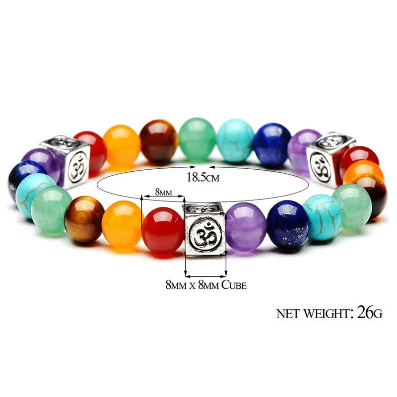 Pulseiras de Contas de Pedras Naturais - 7 Chakras - Pulseiras de Ioga e Cura Unissex - Joias de Sorte e Proteção - Semi Joias - Reiki - Cristais