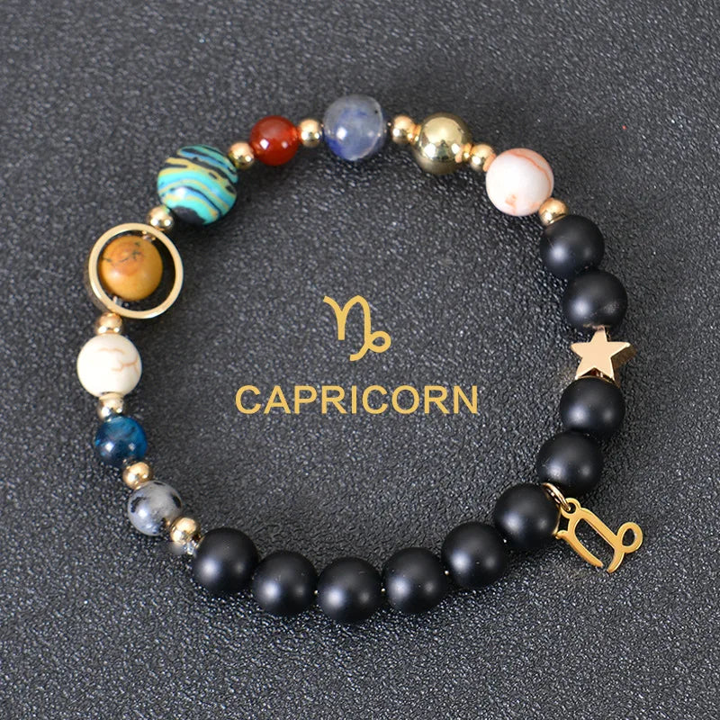 Pulseiras dos 12 Signos do Zodíaco - Pulseira Unissex (Áries, Touro, Gêmeos, Câncer, Leão, Virgem, Libra, Escorpião, Sagitário, Capricórnio, Aquário, Peixes) Pedra Natural - Signos do Zodíaco - Cristais