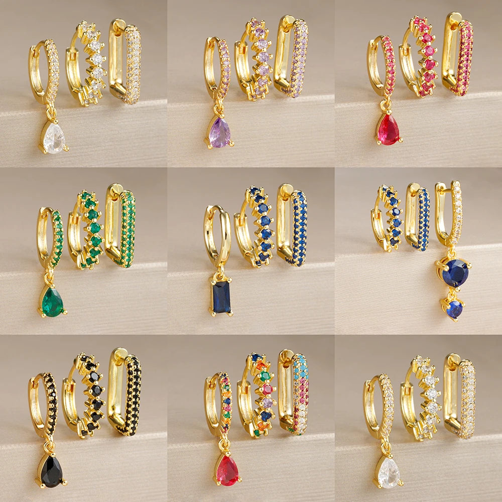 Semi Joias Conjunto de 3 brincos Femininos Cristal de Zircônia Cúbica 