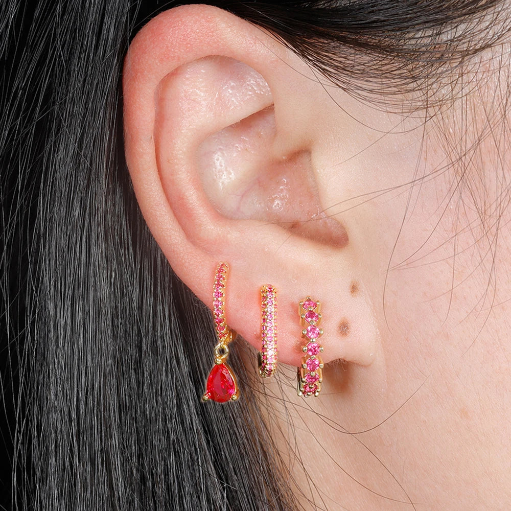 Semi Joias Conjunto de 3 brincos Femininos Cristal de Zircônia Cúbica 
