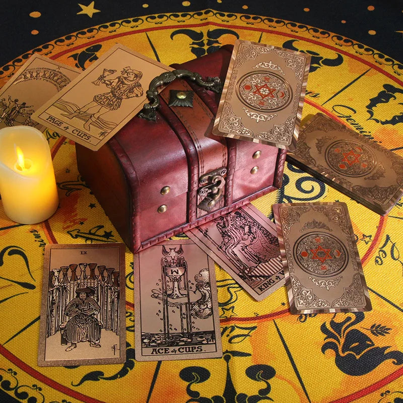 Tarô com Folha Dourada - Tarô Rosa Dourado em Plástico PET à Prova D'Água com Manual de Instruções - Tarot