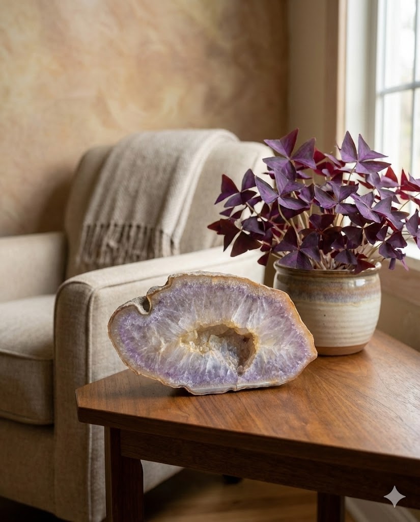 Geodo de Ágata Roxa Natural – Peça Única de 884 g | Cristal com Núcleo Geodado para Decoração, Energia e Harmonização | Ideal para Sala, Escritório e Espaços Zen - Harmonia Plena