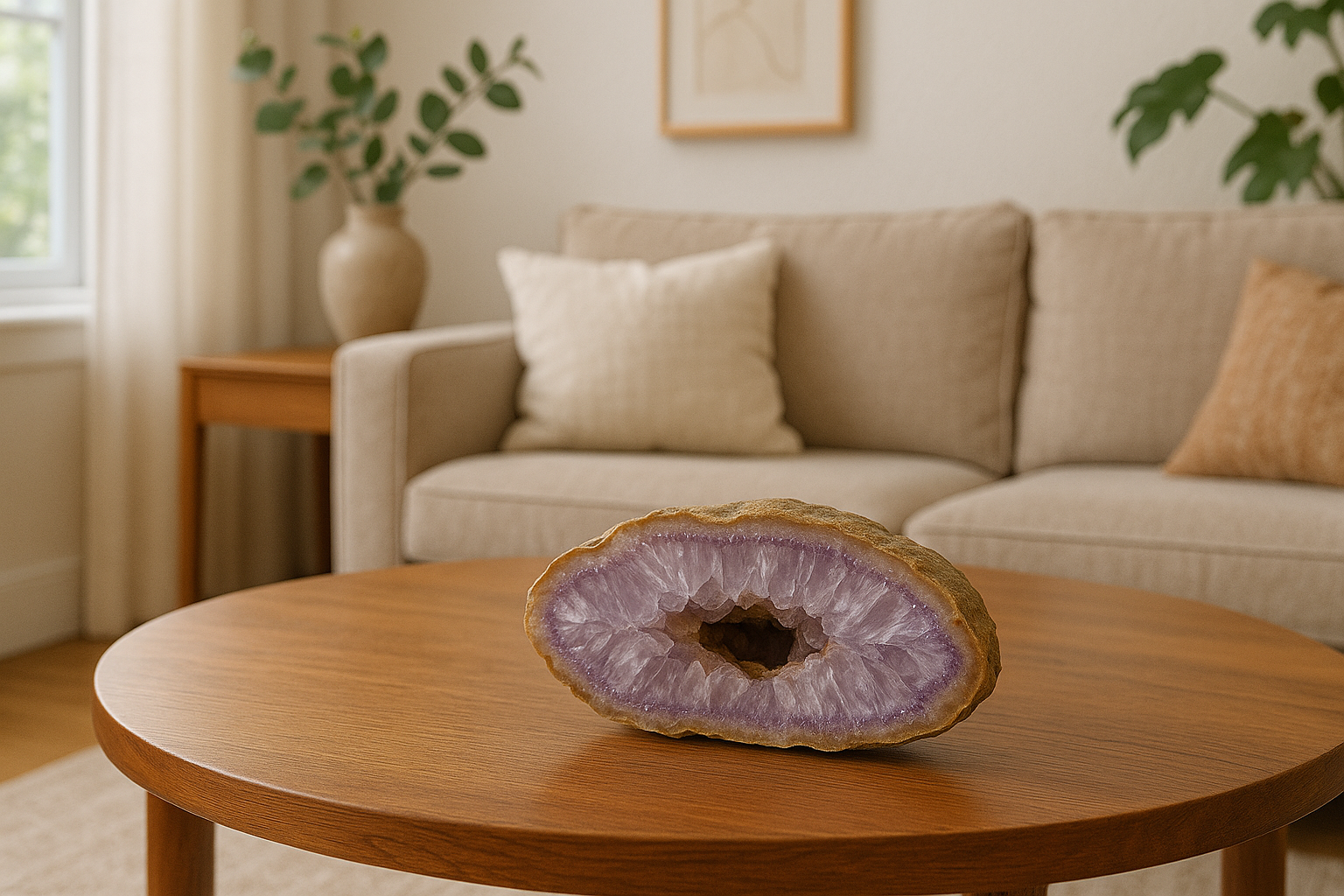 Geodo de Ágata Roxa Natural – Peça Única de 884 g | Cristal com Núcleo Geodado para Decoração, Energia e Harmonização | Ideal para Sala, Escritório e Espaços Zen - Harmonia Plena