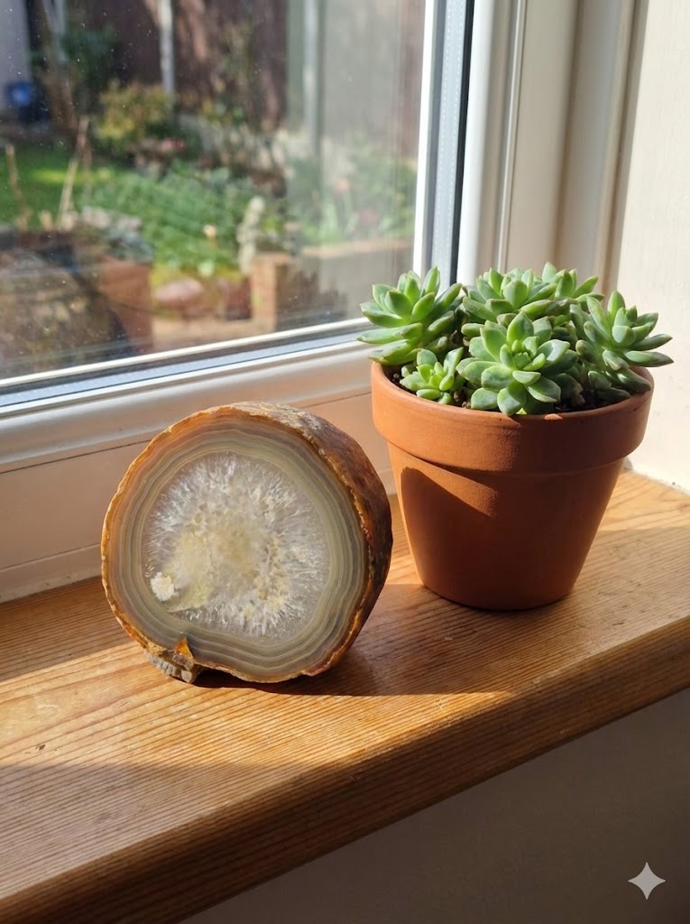 Placa de Ágata Marrom Natural com Cristalização Interna – Energia de Proteção e Equilíbrio -Harmonia Plena